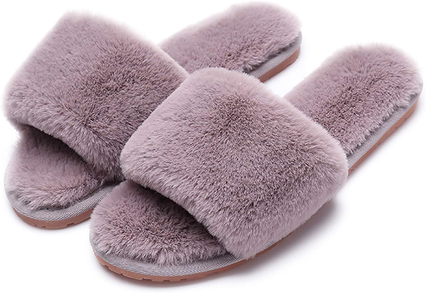Women's Fuzzy Fluffy Furry Fur Slippers Flip Flop Open Toe Cozy House Sandals Slides Soft Flat Comfy Anti-Slip Spa…