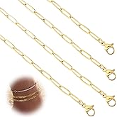 CustomyLife 4Pcs Gold Necklace Chains, 15inch 17inch Stainless Steel Paperclip Chain with Lobster Clasps 18K Filled Gold Plated Link Chains Bulk for Women Bracelet Craft Jewelry Making