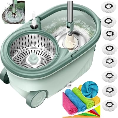 SWISSPACK Revolving Spin Mop Bucket White Pads Bundle Telescopic Handle