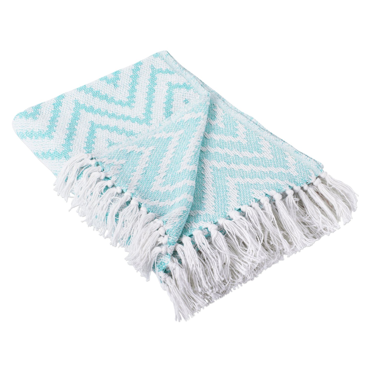 DII Large Chevron Woven Throw, Cotton, Aqua, 50x60 — image 1
