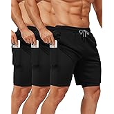 Sureio 3 Pcs Men's 2 in 1 Gym Workout Running Shorts 7 Inch Quick Dry Lightweight Athletic Short with Liner Pocket Towel Loop