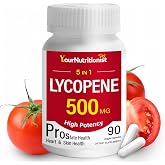 Your Nutritionist 5-in-1 Lycopene Supplement 500mg Prostate Support for Men | Tomato Extract Lycopene, Saw Palmetto &amp; Pumpkin Seed Oil Blend, Zinc &amp; Selenium, Made in USA, Vegan Capsules, 90 Count