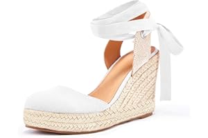 FISACE Womens Summer Espadrille Heel Platform Wedge Sandals Ankle Buckle Strap Closed Toe Shoes
