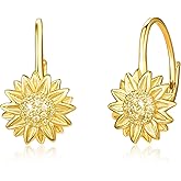 Dreamboat Sunflower/Daisy/Tree of Life Leverback Earrings for Women 925 Sterling Silver Hypoallergenic Dangle Drop Hoop Earring Anniversary Christmas Birthday Jewelry Gifts