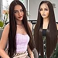 XCHJH 30 Inch Brown Synthetic Lace Front Wigs 13x4 Chocolate Brown Wig Long Straight Heat Resistant Fiber Hair Synthetic Wig for Black Women Pre Plucked with Baby Hair for Daily Party Use(#6)