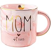 VILIGHT New Mom Gifts for Women - Gifts for First Time Moms est 2025 Mothers - Pink Marble Mug Ceramic Coffee Cup 11oz
