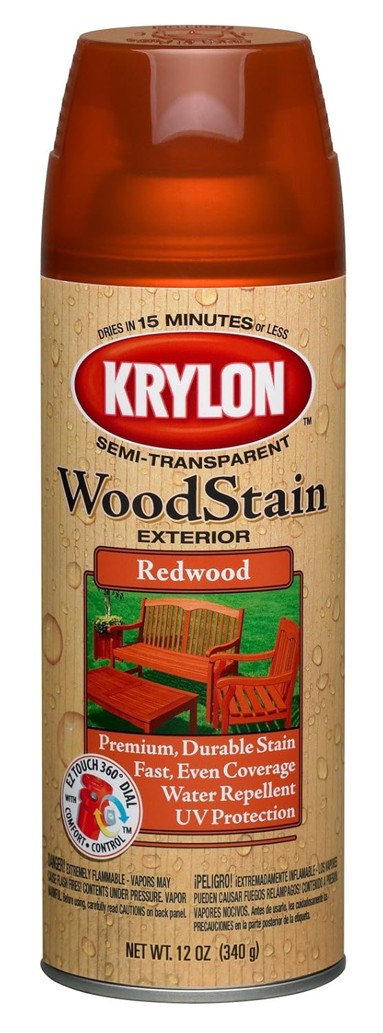 Krylon K03604000 Exterior Semi-Transparent Wood Stain, Redwood, 12 Ounce