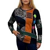 Agan Traders 2025 Winter Rib Knit Cotton Bohemian Tops for Women - Funky Patch Retro Hand Embroidered Blouse T-Shirts