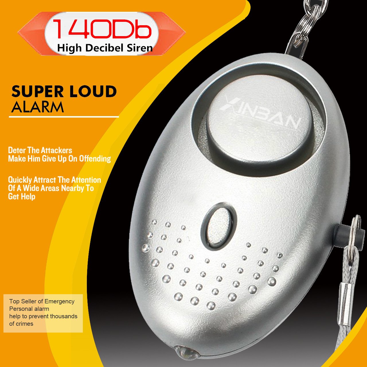Persönlicher Schlüsselalarm Personenalarm 140dB für Frauen Panikalarm Schlüsselanhänger Sirene, mit LED Fackel(1er Silber)