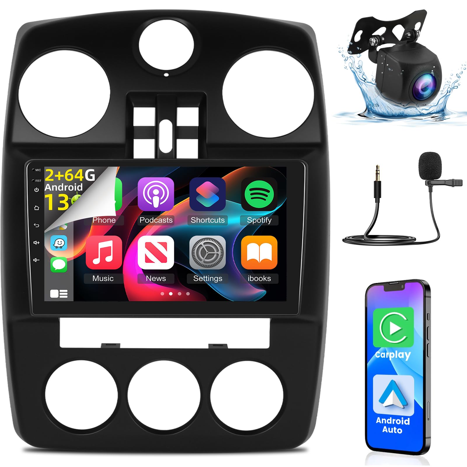 Photo 1 of [2+64G] Android Stereo for Chrysler PT Cruiser 2006-2010 - Wireless Carplay and Android Auto, 9 inch HD Touchscreen Aftermarket Radio - WiFi, GPS, Mirror Link, FM/RDS Radio + Canbus + Backup Camera