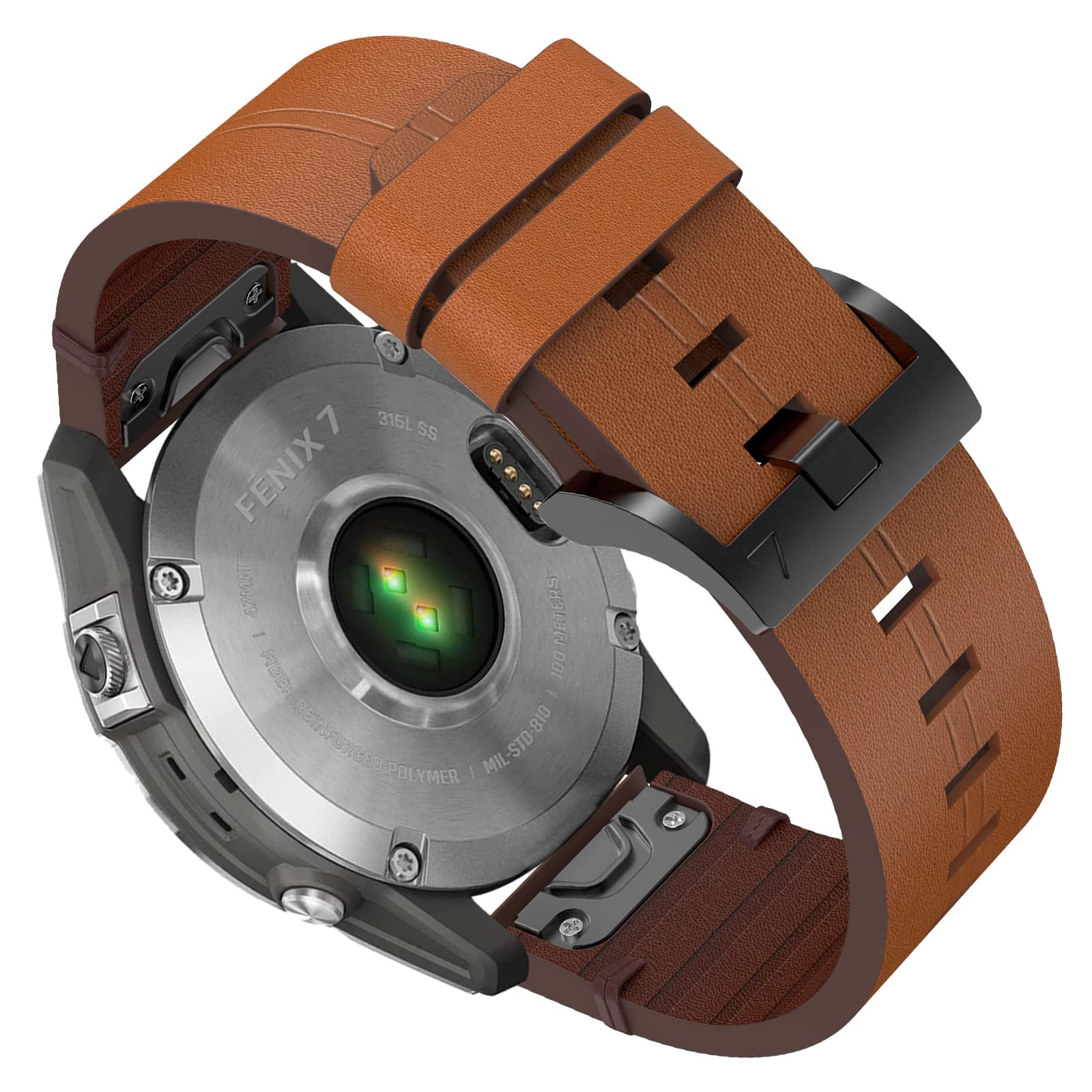 TOPsic 22mm Brown Leather Watch Band, Standard Design, Compatible with Fenix 5/5 Plus/6/6 Pro/7/7 Solar/Forerunner 935/945/Approach S60/S62/Quatix 6/5/Garmin Instinct/Quatix 6/5
