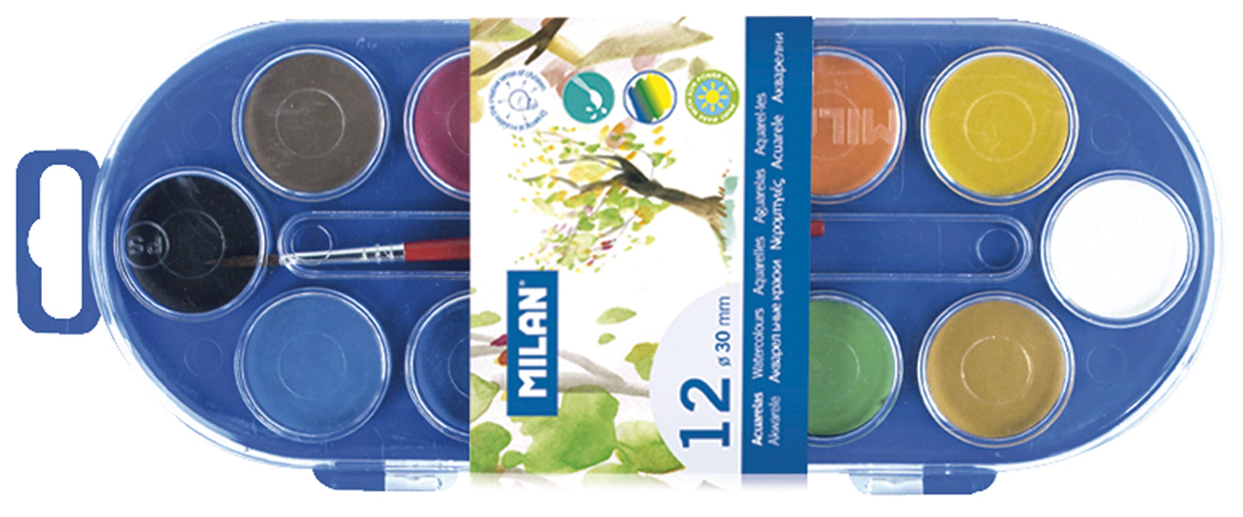 Milan Estuche acuarelas 12 pastillas Ø30mm y 1 pincel