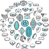 Mixcbe Vintage Silver Knuckle Rings Set for Women Western Turquoise Rings Bohemian Midi Ring Bulk, Chunky Rings,Retro Stone Crystal Stackable Joint Finger Ring Pack