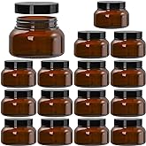 Yarlung 16 Pack 8 Oz Plastic Containers with Lids, Brown Body Butter Containers Empty Refillable, Amber Body Scrub Jars Round Low Profile Samples Jars for Lotion, Sugar Scrub, Cream
