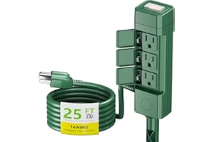 BN-LINK 25ft Outdoor Extension Cord Waterproof with Power Stake, 6 Outlets Power Strip Weatherproof, 14/3 SJTW Heavy Duty Power Cord for String Lights & Christmas Decorations, ETL