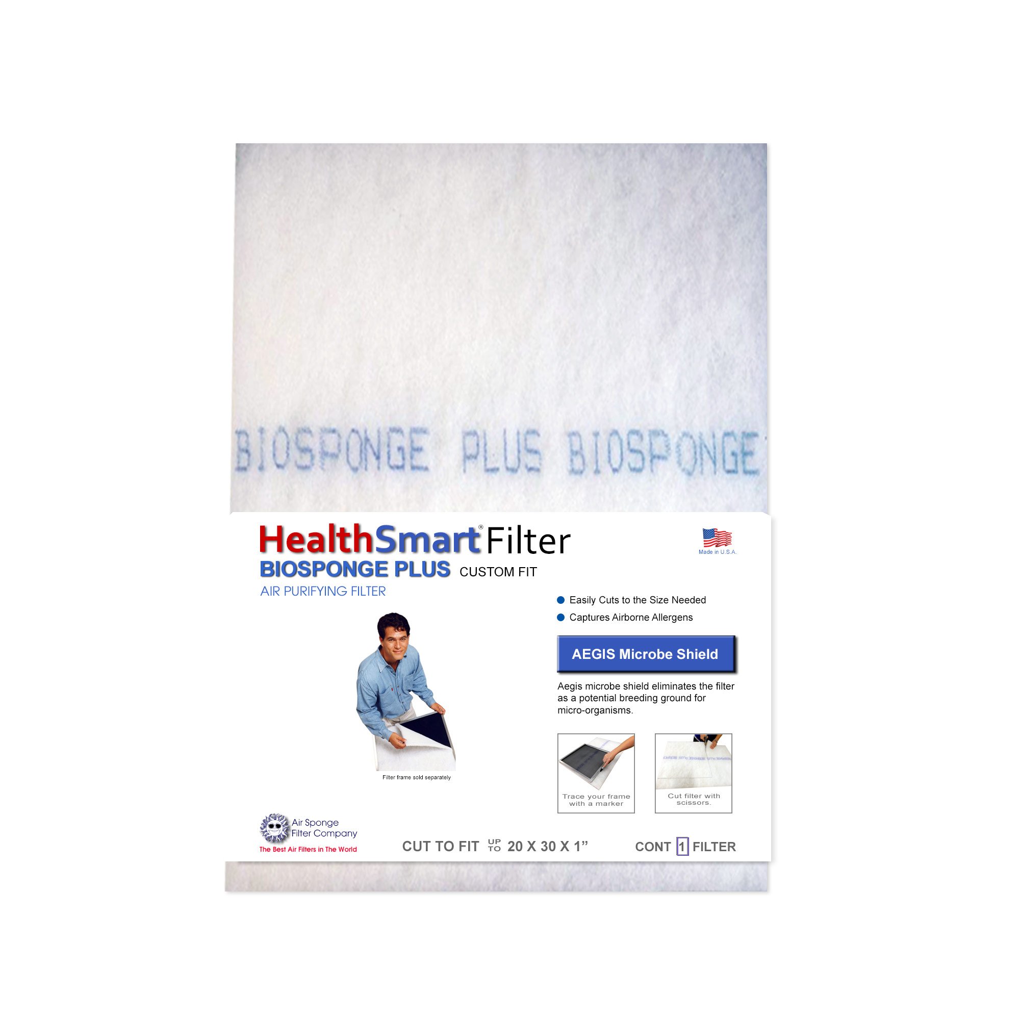 Plus Replacement Pad - Cut To Fit (20 x 30 x 1" Max) for Airteva & HealthSmart AC, Furnace Filter System