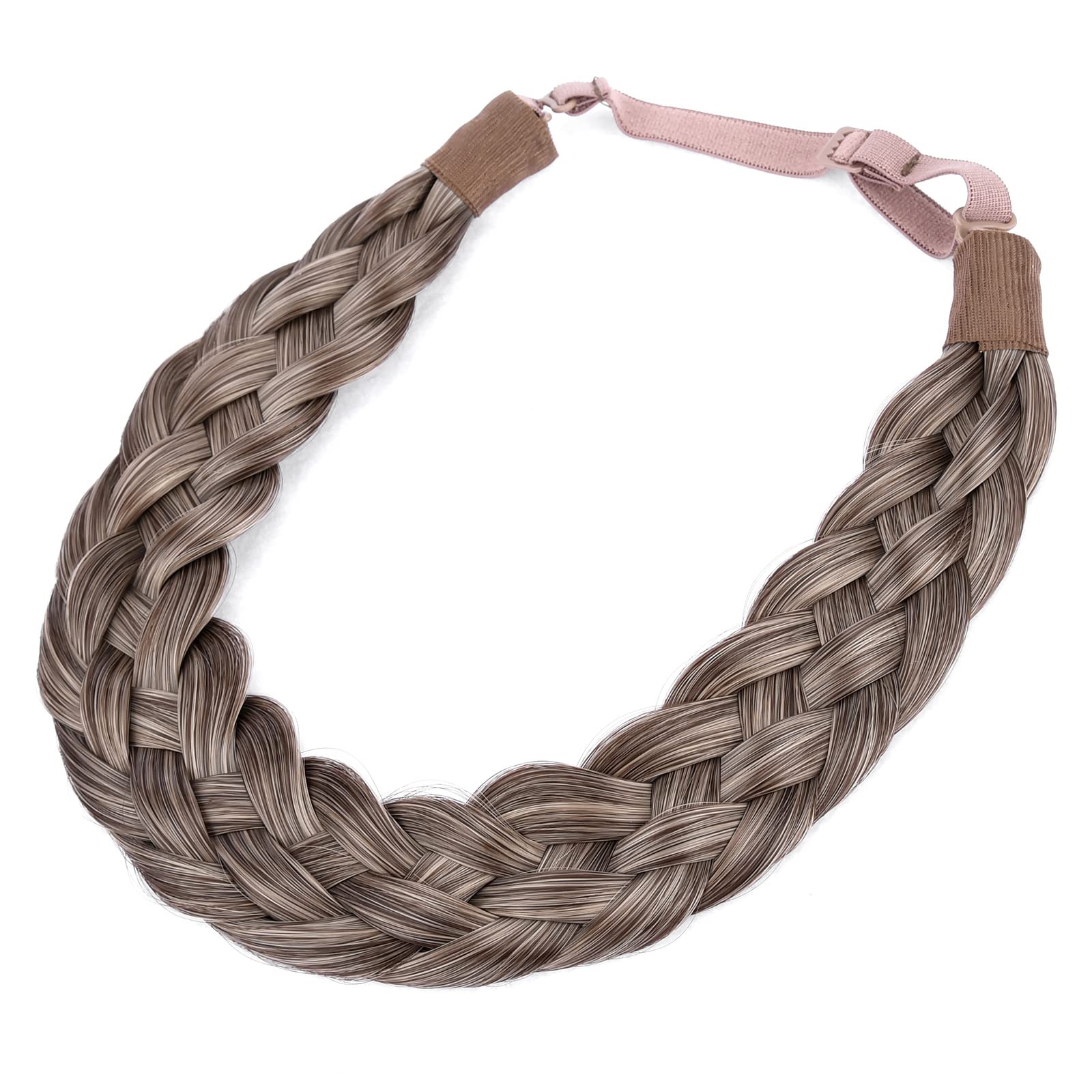 BOBIYA 5 Strand Synthetic Hair Braided Headband Classic Chunky Wide Plaited Braids Elastic Stretch Hairpiece for Women Girl (Dark Ash Brown) — image 1