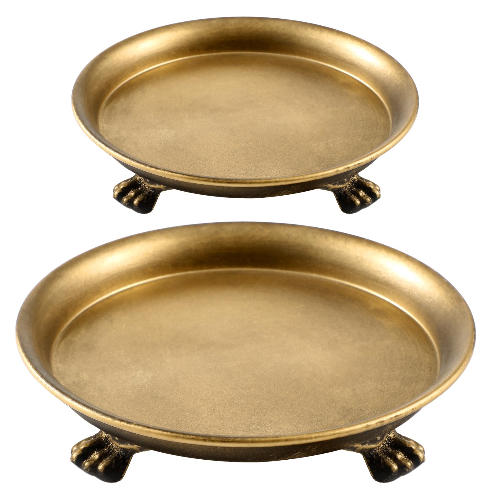 Photo 1 of Zonon 2 Pack Brass Color Metal Clawfoot Dish Pedestal Dish Candle Tray Round Clawfoot Candle Holder Decorative Jewelry Stand for Wax Jewelry Ring Trinket Coffee Table Centerpiece Cosmetic Home