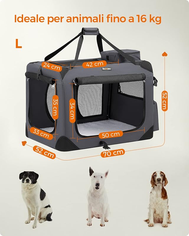 Trasportino per Cani, Gabbia Pieghevole, 70 x 52 x 52 cm
