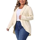 Agnes Orinda Plus Size Sweaters Cardigans for Women Lapel Long Sleeve Open Front Irregular Hem Knit Cardigan