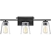 Savoy House 8-1020-3-BK Calhoun Contemporary Modern Bohemian Clear Glass Bathroom Vanity Wall Light, 3-Light 180 Total Watts,