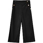 Haloumoning Girls Wide Leg Corduroy Pants Kids Elastic Waist Gold Button Trousers with Pockets 5-14 Years