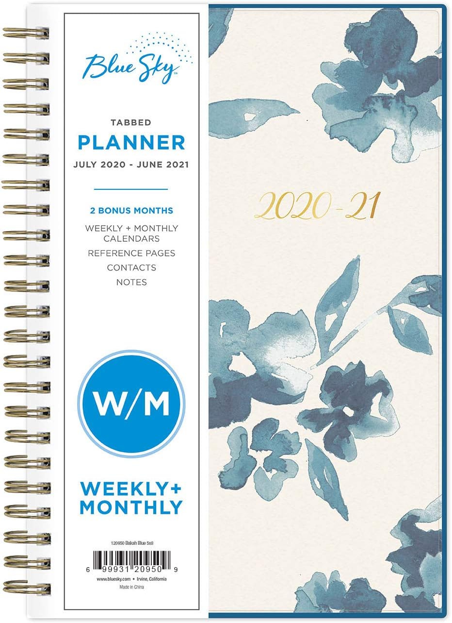 Blue Sky 2020-2021 Academic Year Weekly & Monthly Planner, Flexible Cover, Twin-Wire Binding, 5" x 8", Bakah Blue : Office Products
