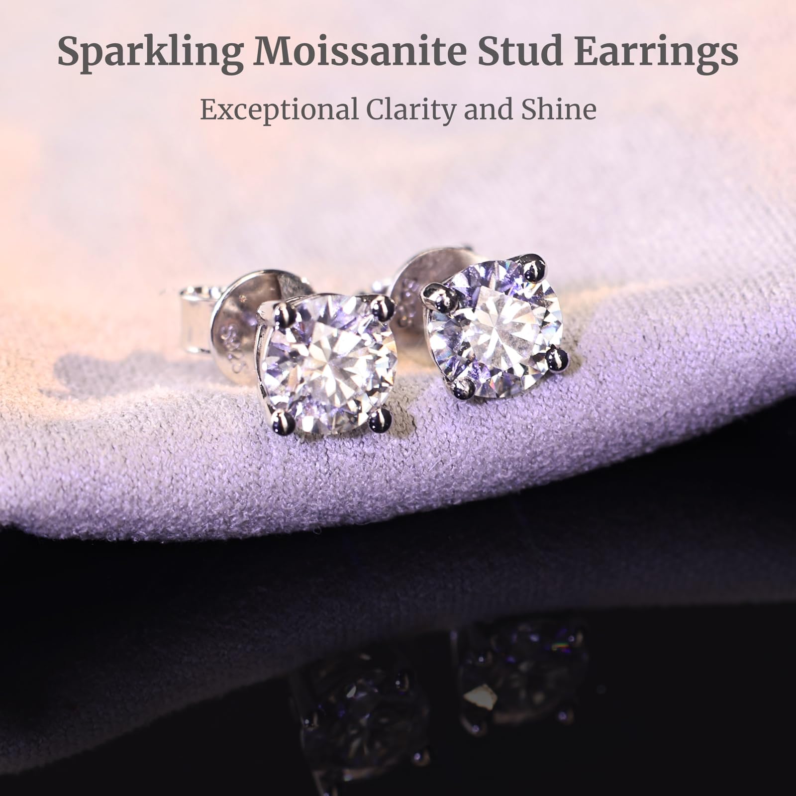 SugarTang Moissanite Earrings, Diamond Stud Earrings for Women 1-3 CT 18K White Gold Plated/S925 Sterling Silver Earring for Men, Lab Grown Hypoallergenic Jewelry