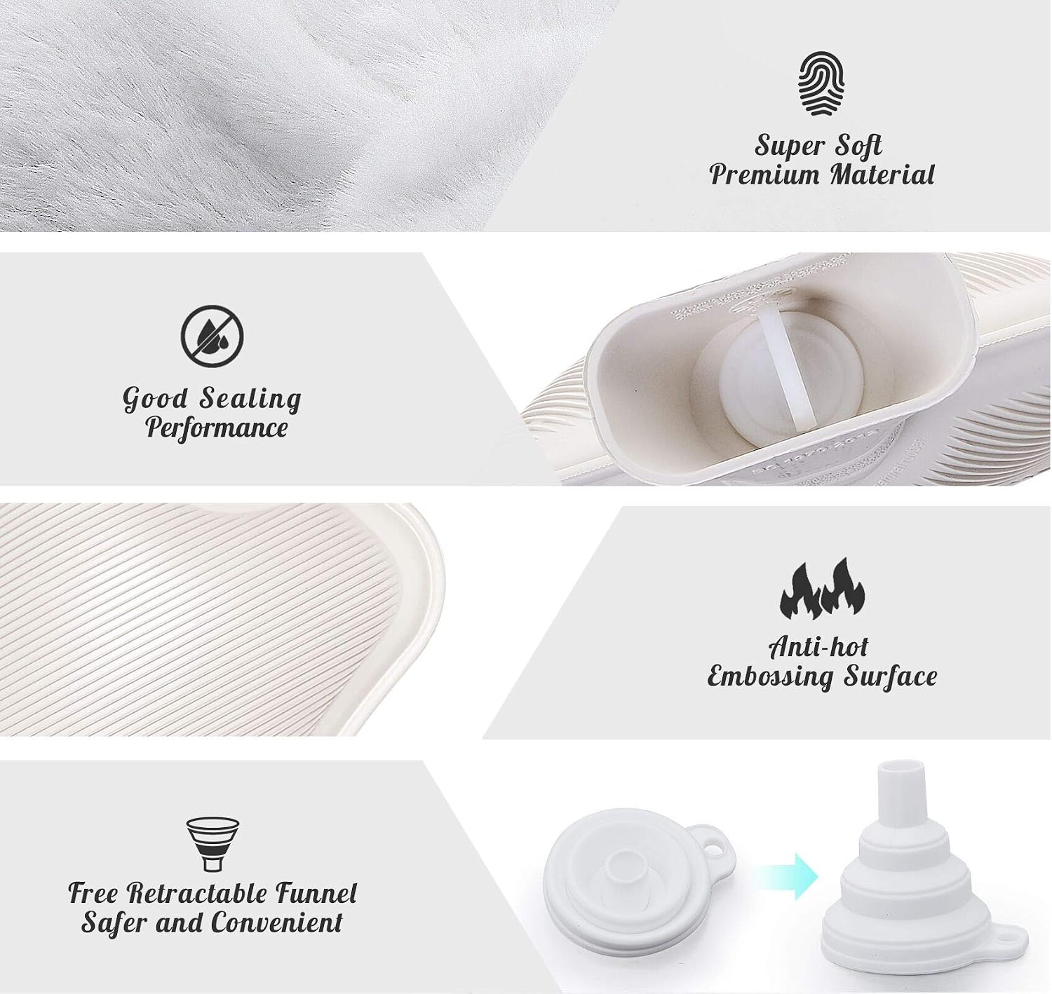 Anstore 2 Litre Hot Water Bottle with Cover, Hot Water Bottle Rubber Super Soft Fluffy Cover - Image 5