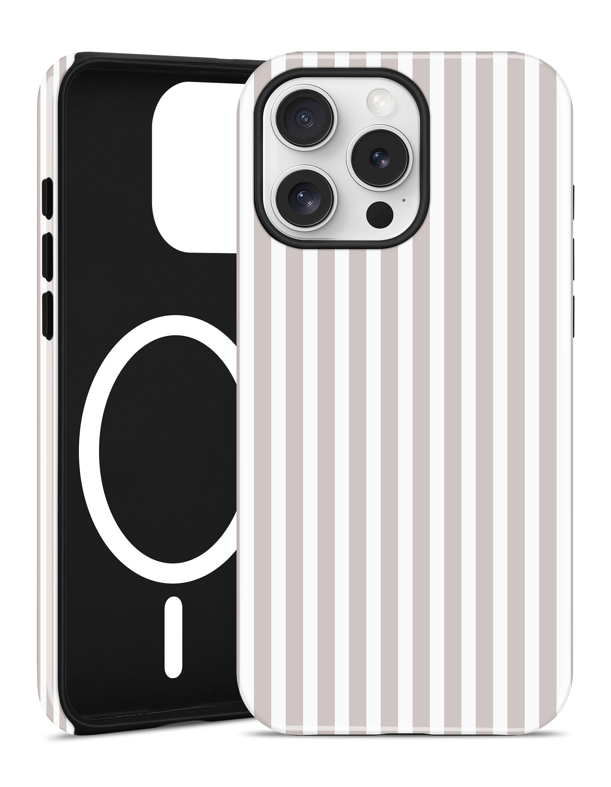 Aitipy Magnetic Striped Phone Case for iPhone 15 Pro, Compatible with MagSafe, Cute Gray Aesthetic Stripe Soft TPU and Hard PC Shockproof Protective Phone Cover for Women Girls