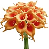 Mandy's PU Orange Calla Lily Artificial Flowers 20 Stems 13.5in Faux Realistic Centerpiece for Valentine's Day and Easter Decorations DIY Bridal Bouquet Home Décor
