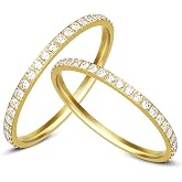 Stackable Rings for Oura Ring 5/4/3 Accessories, 360&deg; Pav&eacute; Cubic Zirconia | Reinforced Simulated Diamonds Stackable Bands for Women, Non Tarnish 14K Gold Plated Eternity Stacking Rings for Oura, 2-Pack