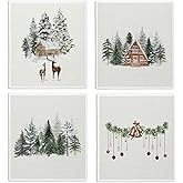 LARTSFRO Christmas Tree Winter Swedish Dishcloths for Kitchen, Swedish Dish Cloths for Christmas Deer, Papaya Reusable Paper Towels, 4 Pack Dish Towels for Kitchen, Reusable Paper Towels Washable
