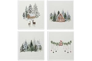 LARTSFRO Christmas Tree Winter Swedish Dishcloths for Kitchen, Swedish Dish Cloths for Christmas Deer, Papaya Reusable Paper Towels, 4 Pack Dish Towels for Kitchen, Reusable Paper Towels Washable