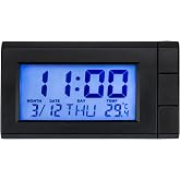 Battery Clock Car Dash with Backlight Blue, Digital Calendar Car Dashboard Automobile with Date &amp; Temperature, Mini Portable Electronic Time Display with Fastening Tape, LCD Screen for All Vehicles