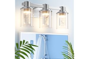Quntis Bathroom Light Fixtures, Bathroom Vanity Light 3-Light Brushed Nickel, Bathroom Lighting Fixtures Over Mirror with Bubble Glass for Hallway Bedroom Living Room (5 Colors, Stepless Dimmable)