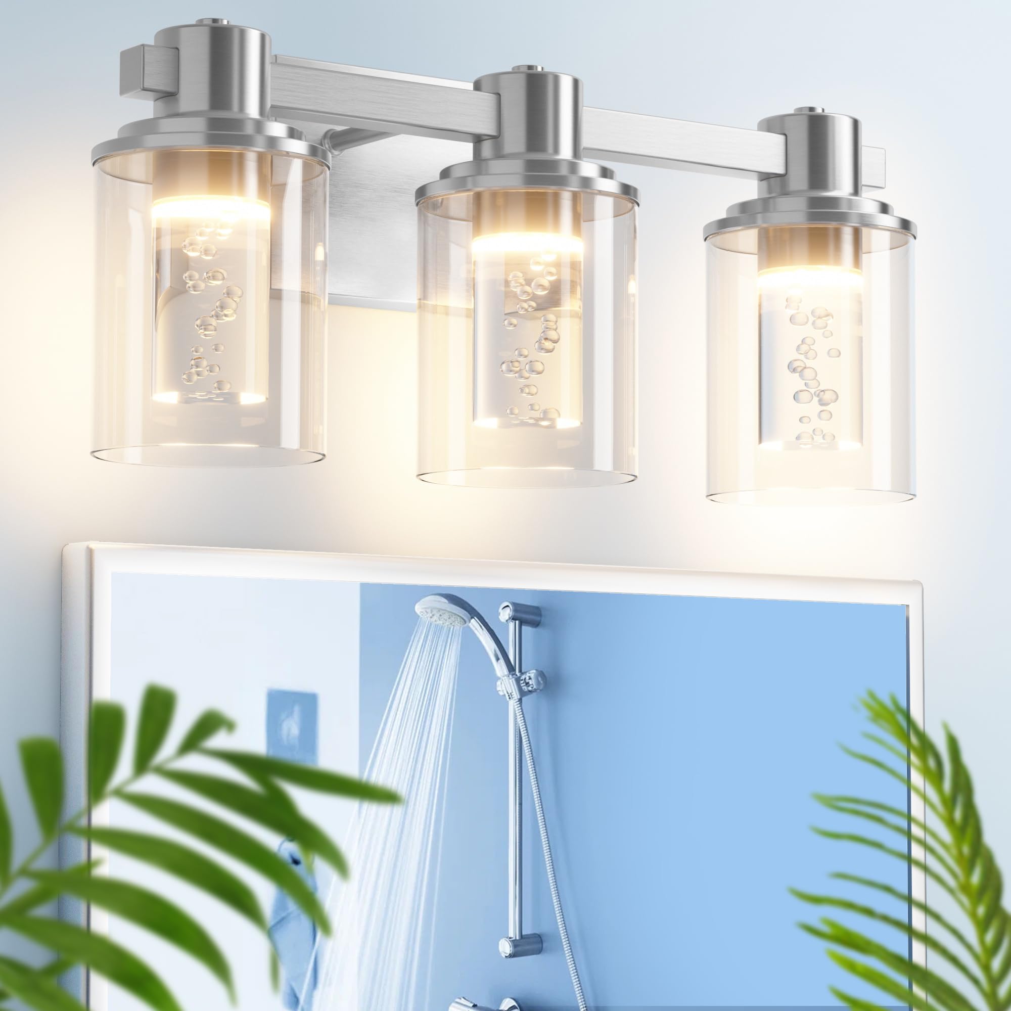 Quntis Bathroom Light Fixtures, Bathroom Vanity Light 3-Light Brushed ...