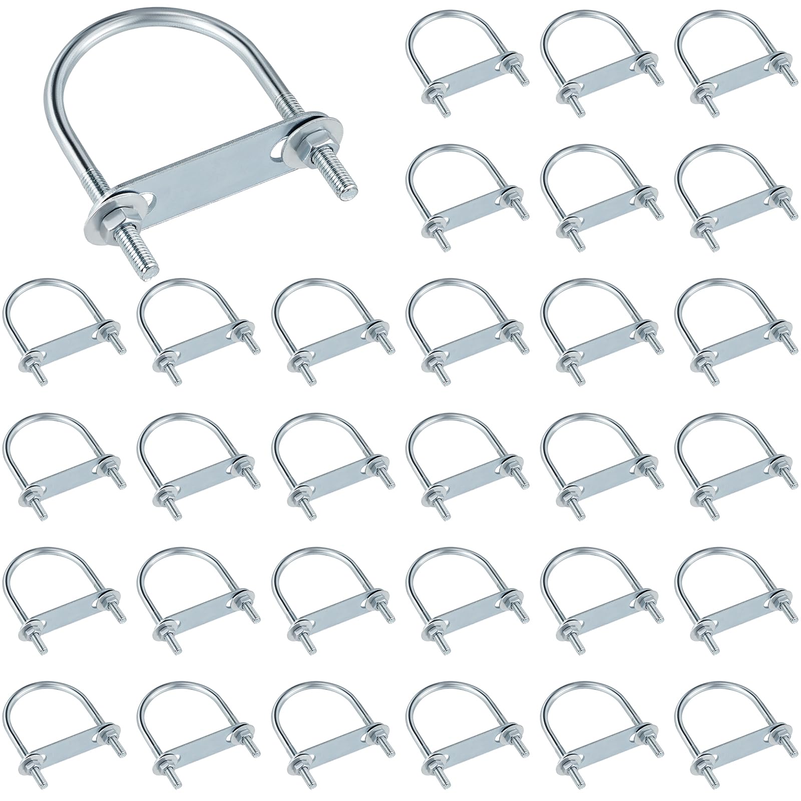Photo 1 of Therwen 32 Sets Round U Bolts Zinc Plated Steel Round Bend U Clamp with Nut Plate Washer (M6 x 50 mm X 80 mm)