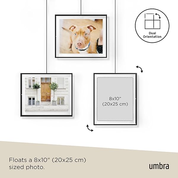 UMBRA EXHIBIT PICTURE FRAME GALLERY SET, ADJUSTABLE WALL COLLAGE DISPLAYS THREE 8″X10″ PHOTOS, SET OF 3, BLACK