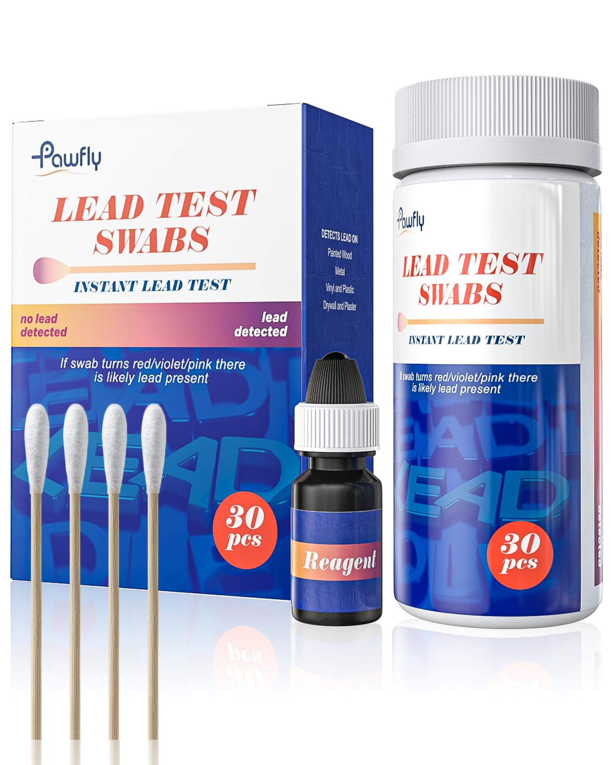 Pawfly New Lead Test Kit 30 Pcs Rapid Home Lead Test Swabs with Reagent, Quick Results in 30 Seconds Instant Lead Testing Swabs Kit for House Surfaces Dishes Metal Toys Jewelry and Wood