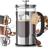 Veken French Press Coffee Maker 34oz 1 L, No Plastic Touching Cafe, Heat Resistant Thickened Borosilicate Glass, Stainless Steel Brewer, Cold Brew Cafetera Teapot for Kitchen Travel Camping, Silver