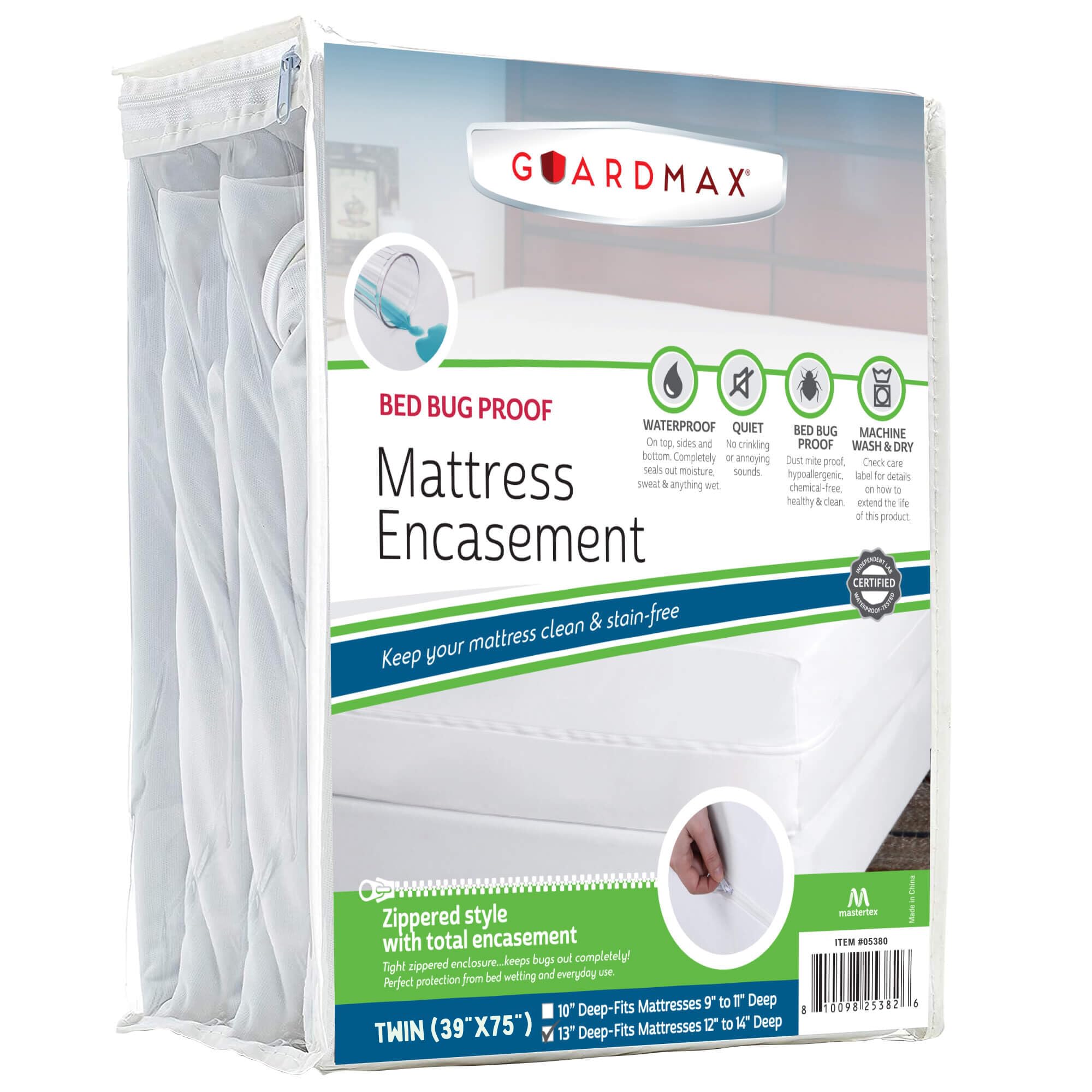 Photo 1 of Guardmax Twin Size Zippered Mattress Encasement with Deep Pockets - Waterproof and Bed Bug Proof Mattress Protector - Protects Against Dust Mites, Bedbugs, Dust, Dirt, Stains, Spills, and Allergies