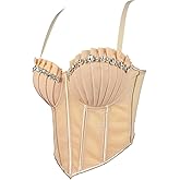 VEENDEO Women's Vintage Strap Party Leopard Print Bustier Corset Top Crop Top Bra Club Party Vest with Detachable Straps