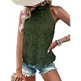 CUPSHE Women's Tank Tops Hollow Out Lace Boho Blouse Eyelet Embroidery Sleeveless Tops Shirts