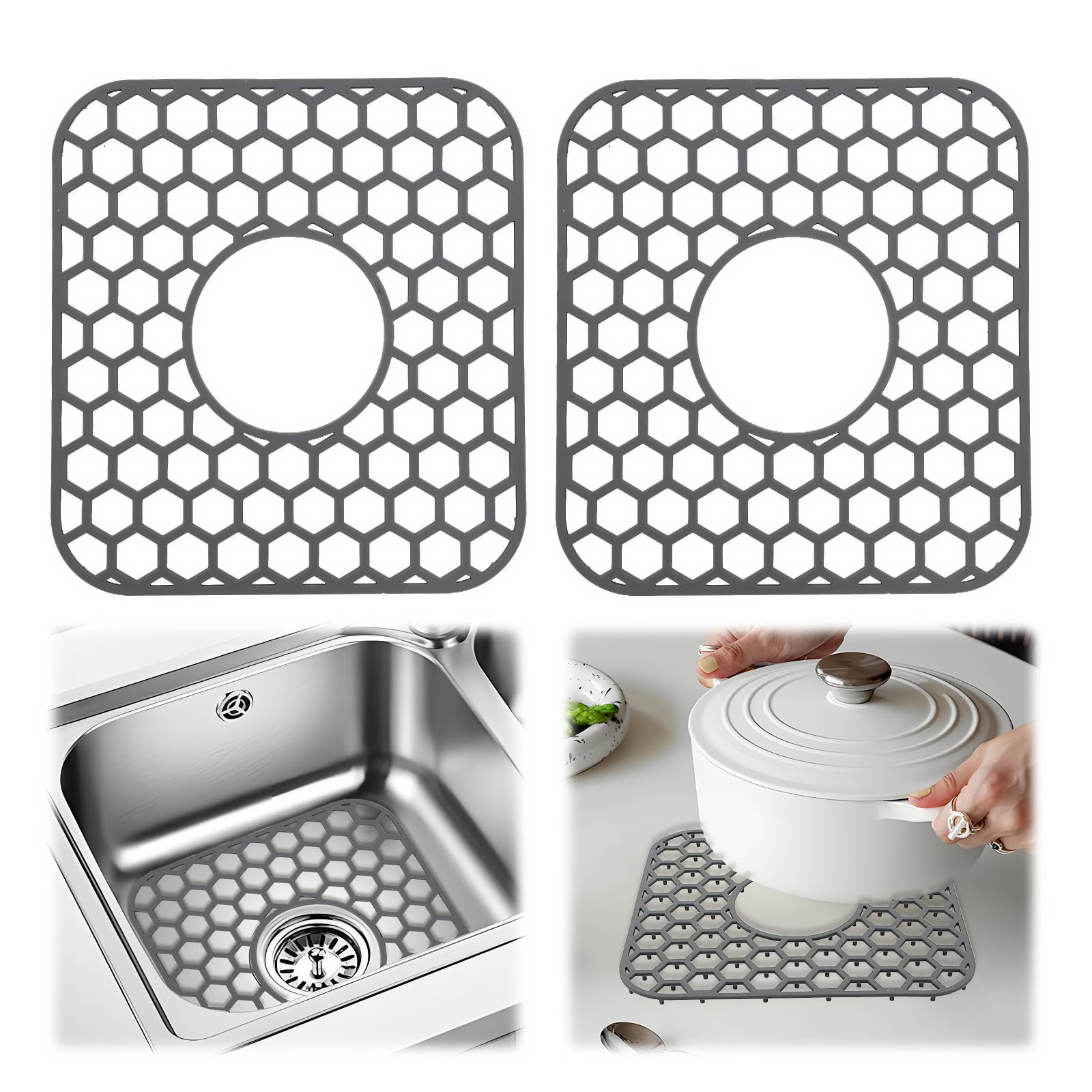 Photo 1 of KURTOPLLY 2Pcs Silicone Sink Protectors for Kitchen Sink, Kitchen Sink Mat 12" X 11" from Stains for Bottom of Porcelain Stainless Steel, Dishwasher Safe(Gray)