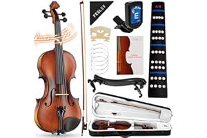 Fesley Violin Fiddle Full Set: 4/4 Matt Violin Kit for Beginners, Acoustic Violin with Hard Case, Solidwood Hand Made Starter
