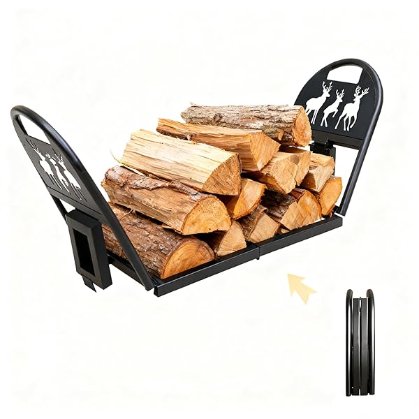 IA GARDEN 36-INCH HEAVY DUTY FOLDABLE FIREWOOD RACK – PORTABLE METAL LOG HOLDER FOR INDOOR OUTDOOR, FIREPLACE PATIO DECK FIREPIT STORAGE ORGANIZER