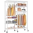 VIPEK R4i Heavy Duty Portable Closets Garment Rack Adjustable Rolling Clothes Rack with 6 Tiers Metal Wire Shelving, Double Rods, Lockable Wheels, Freestanding Wardrobe Closet Storage Rack, White