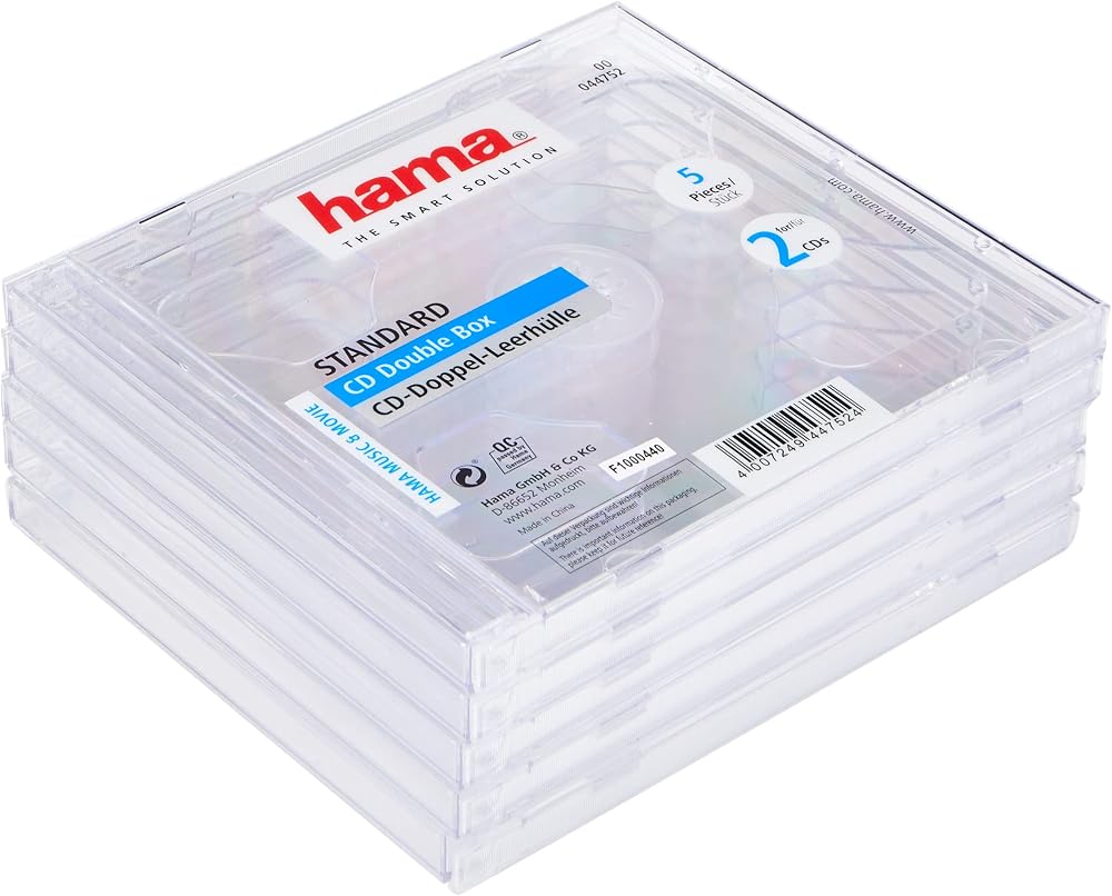 Hama Standard CD Double Jewel Case Pack of 5 Transparent