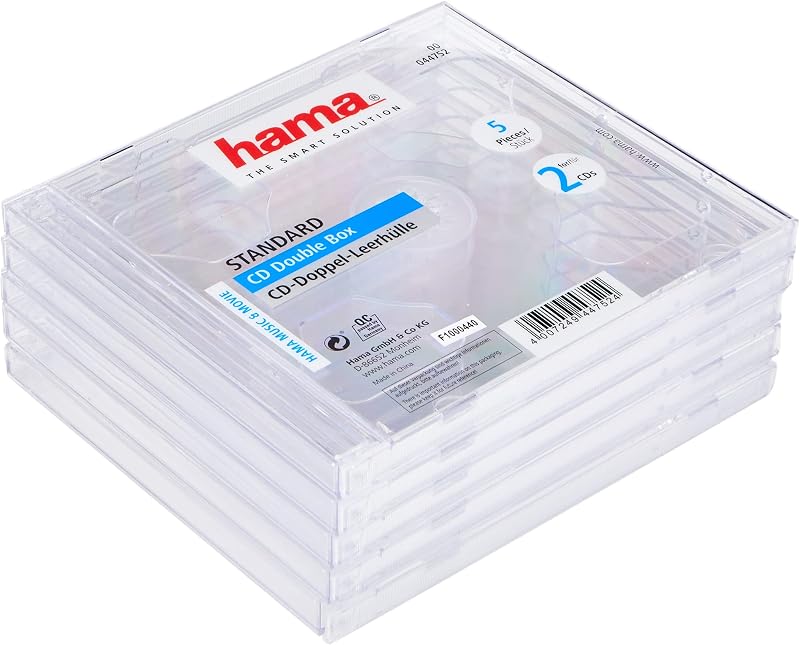 Hama Standard CD Double Jewel Case Pack of 5 Transparent